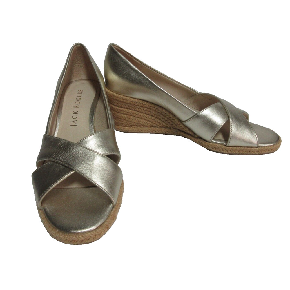 Jack Rogers Criss-Cross Wedge Espadrilles Palmer Platinum WOMAN'S 7